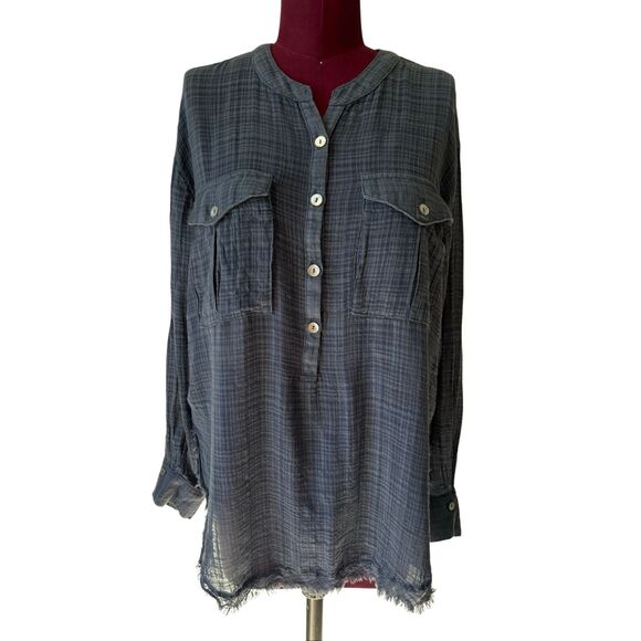 Free People Gauze Popover Tunic Button Down Shirt size M - Picture 2 of 8